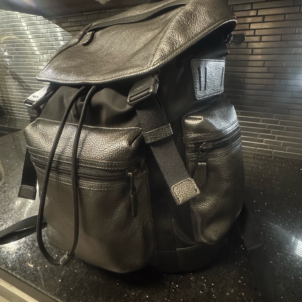 COACH Gunmetal Gray Trek Leather Drawstring Backpack